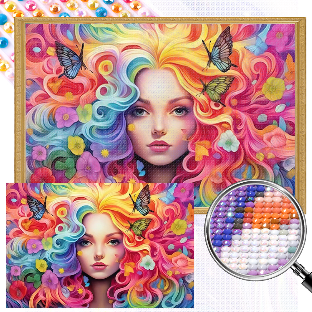 Rainbow Girl 40*60cm(picture) full round drill diamond painting with 3 to 12 colors of AB drills