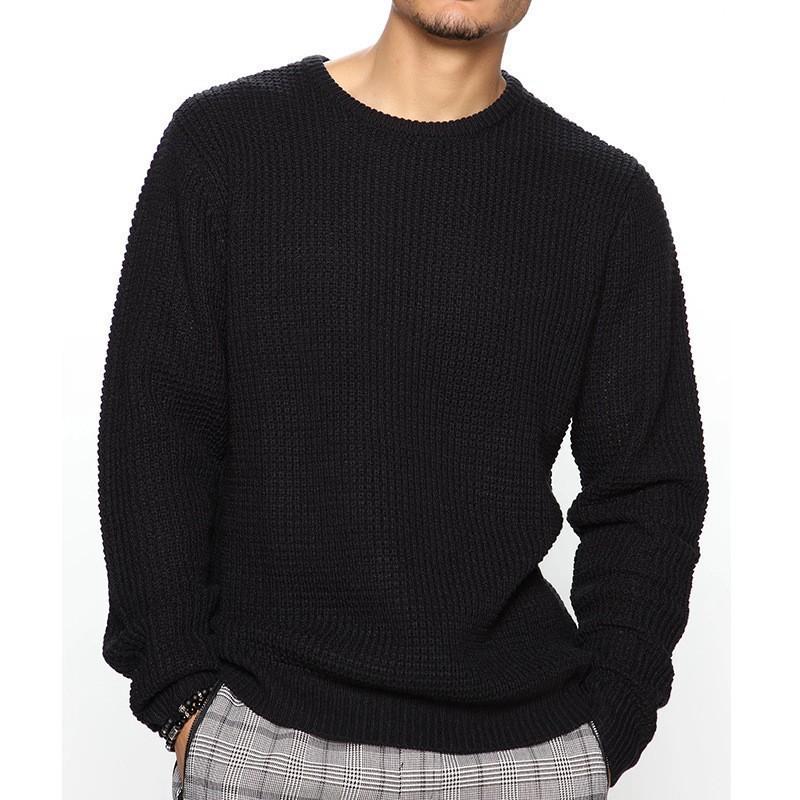 Men's Casual Solid Color Waffle Pullover Long Sleeve Sweater 71012298TO