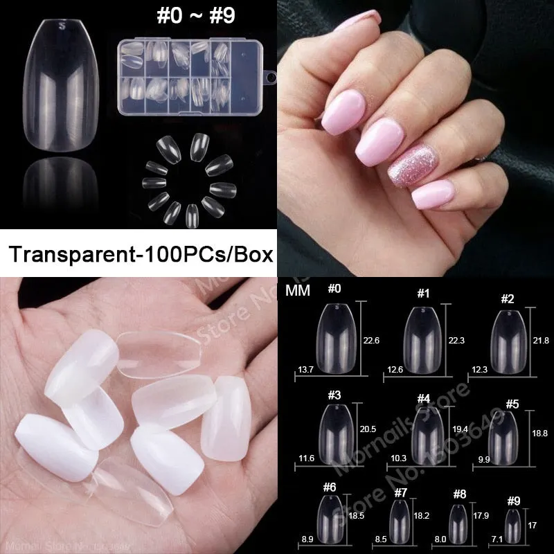 100Pcs/box Nail Tips Short Full Cover Coffin Ballerina False Nails Ballet Shape Acrylic Fake Nails Press On Nails Salon Tools-Nail Inspo