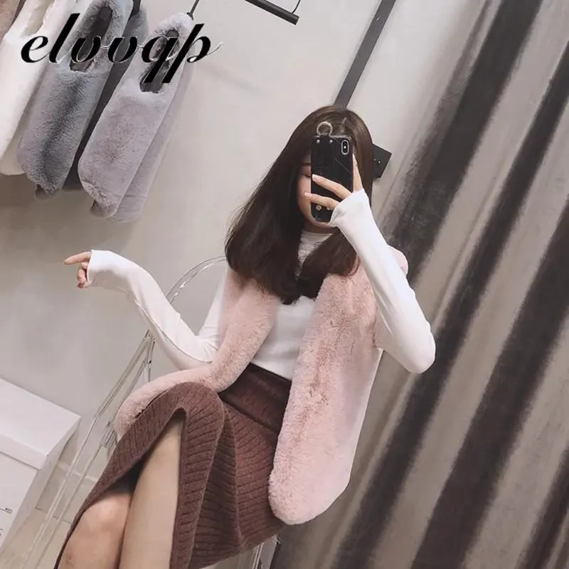 High Quality Faux Fur short Vest Coat Women Spring Autumn Sleeveless V-neck Soft Hairy Waistcoat Fur Jacket Outerwear LU1515