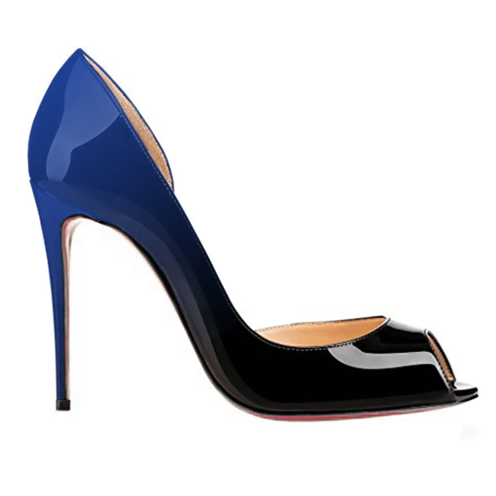 120mm Women's Party Wedding Peep Toe Heels Gradient Color Blue Black-vocosishoes