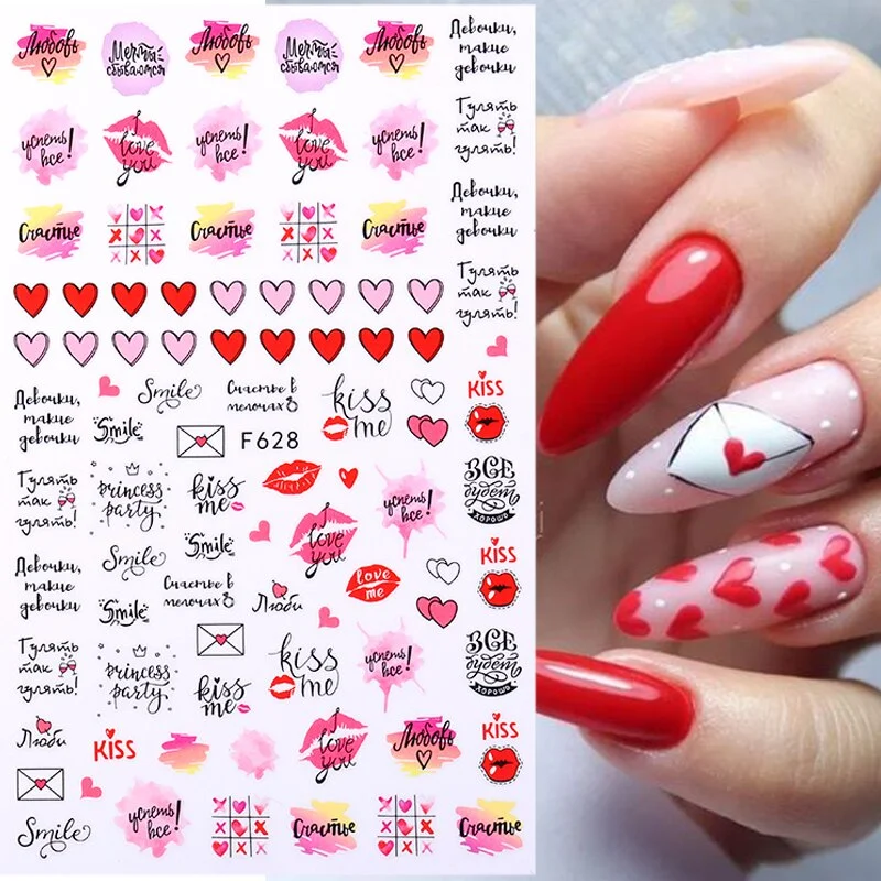 Valentines Manicure Love Letter Flower 3D Nail Art Stickers For Nails Inscriptions Nail Art Decoration Transfer Sliders Tips
