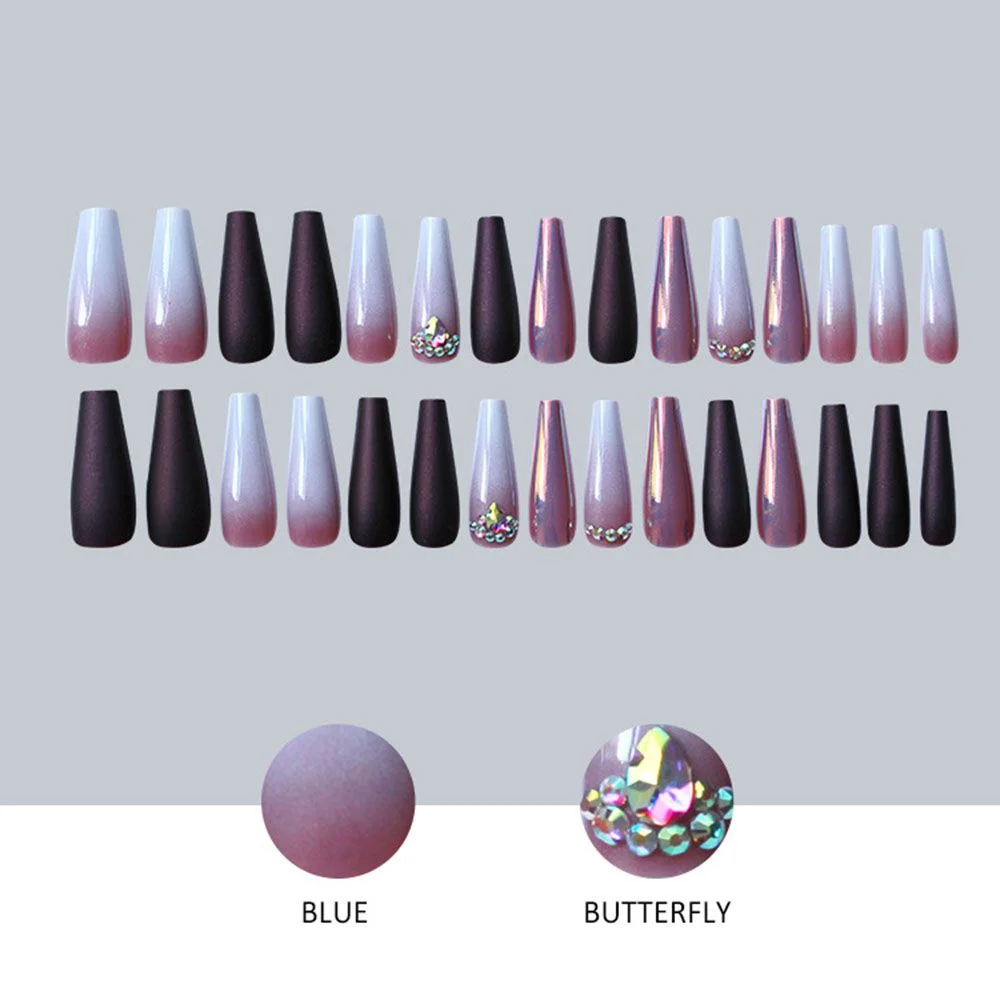 24/30Pcs Pink Leopard Designs False Nails French Long Coffin Artificial Fake Nail Fashion Full Cover Nail Art Tips Press on Nail-Nail Inspo