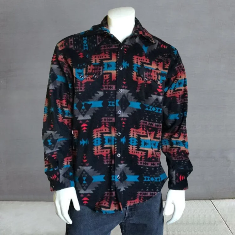 Men's Native Pattern Fleece Western Shirt in Black & Blue