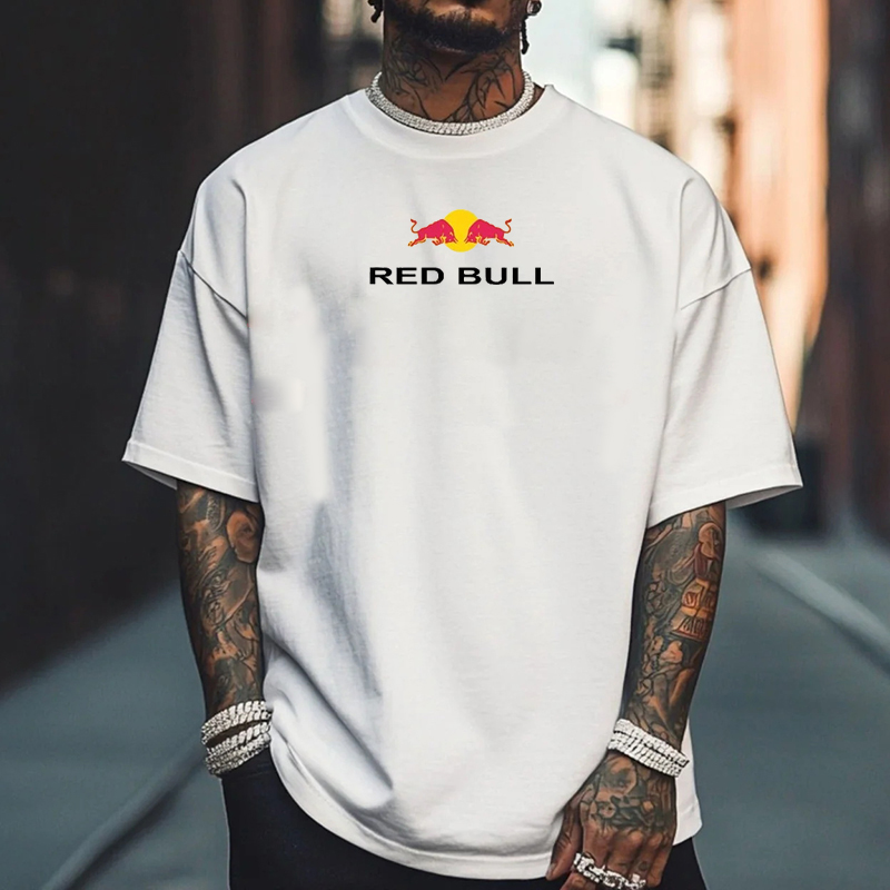 Men's Casual Loose White Racing Print T-shirt / TECHWEAR CLUB / Techwear