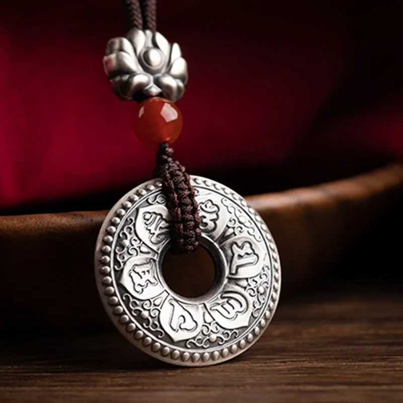 Om Mani Padme Hum Heart Sutra Lotus 999 Sterling Silver Peace Necklace