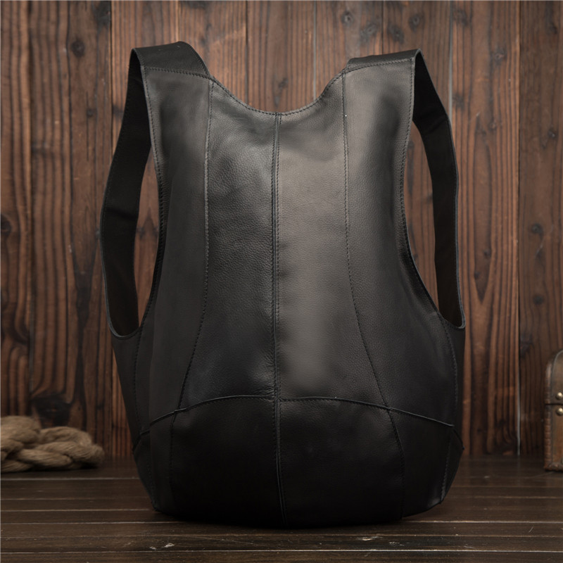 Black Color Display of Genuine Leather Backpack