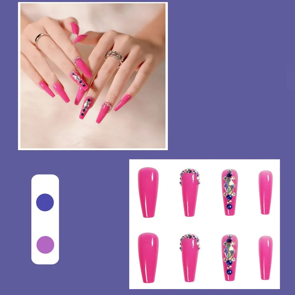 24pcs Extra Long Coffin False Nails yellow Flower designs Rhinestone Ballerina Fake Nails Full Cover Nail Tips Press On Nails