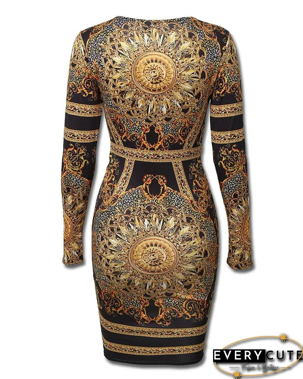 Retro Print Twist Front Long Sleeve Dress P14364