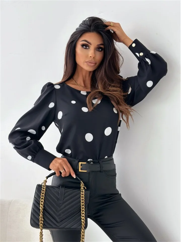 Women's Fall Temperament Commuter Tops Long Sleeve Shirt Printed Comfortable Casual Blouse Women