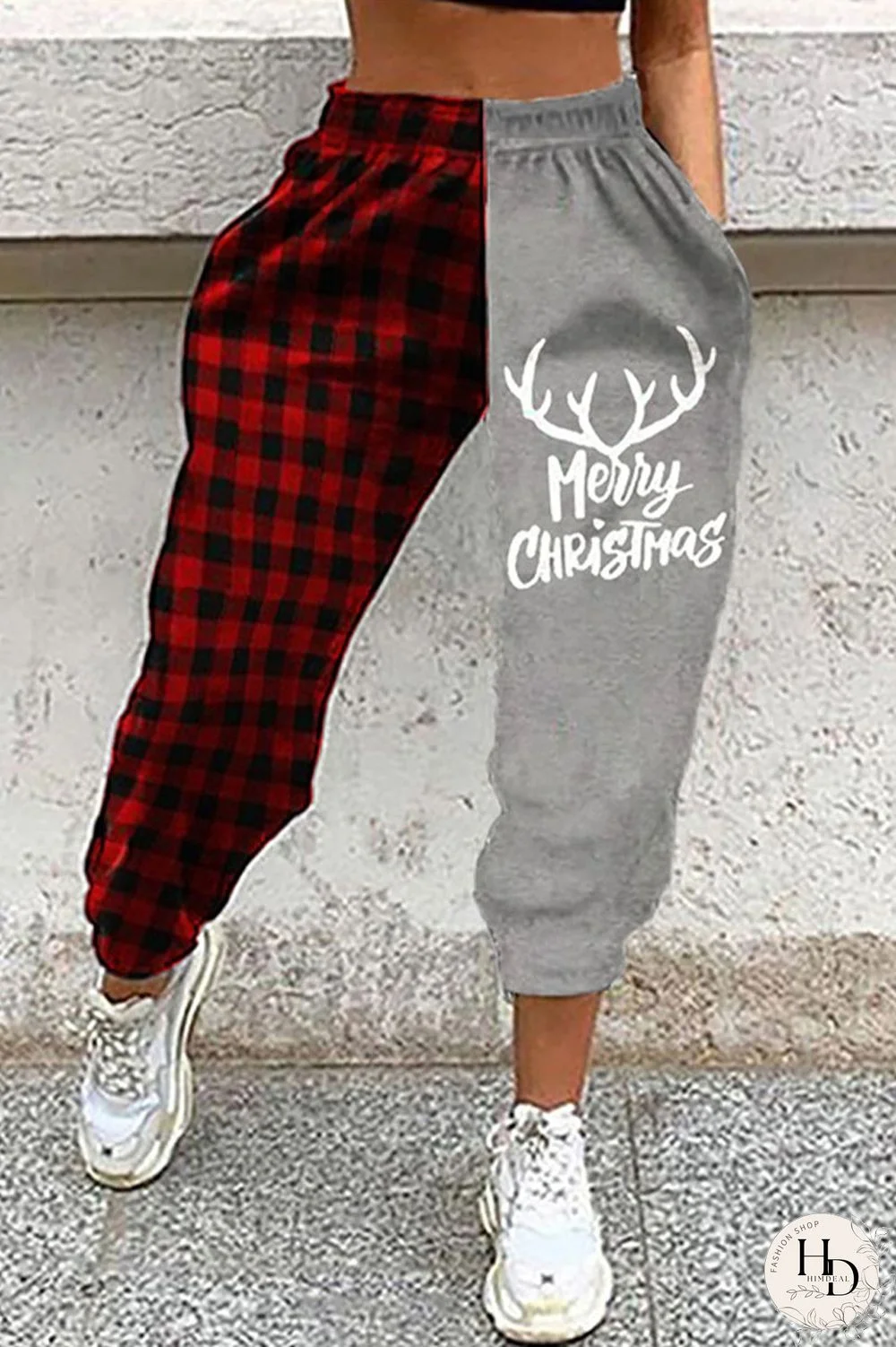 Grey Casual Print Loose Bottoms