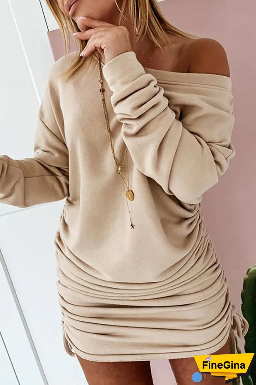 Street Solid Patchwork Frenulum O Neck Pencil Skirt Dresses(6 Colors)