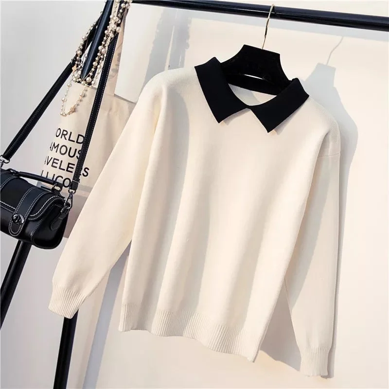 Marwin New-Coming Winter Korean Wild White Turn-Down Collar Pullovers Women Sweater Long Sleeve Slim Fit Knittted Preppy Kintwea