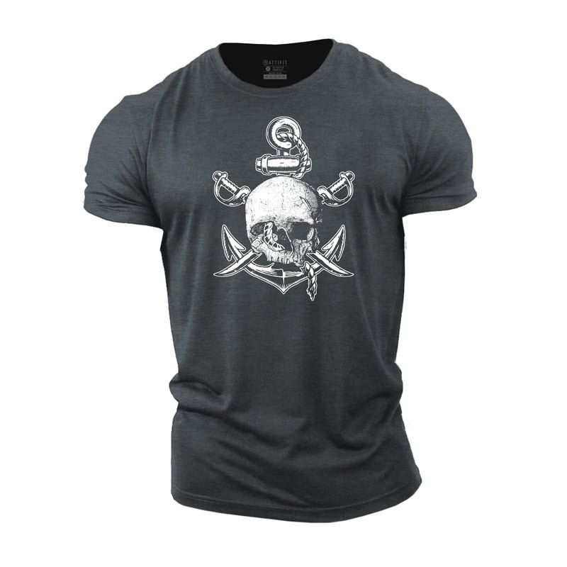 Cotton Skull Anchor Workout Men's T-shirts tacday
