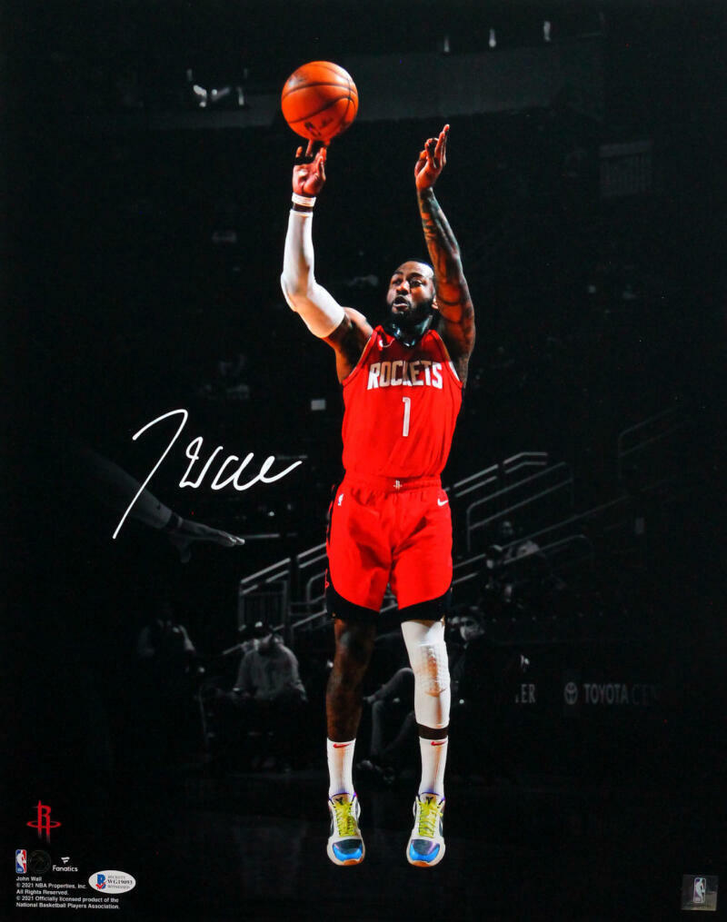 John Wall Signed Houston Rockets 16x20 FP Photo Poster painting Red Jersey- Beckett Witness *Wh