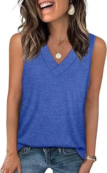 🎁Last Day Promotion 49% OFF✨Women's Sleeveless V-Neck Slimming Loose Fit Casual Tank Top T-Shirt
