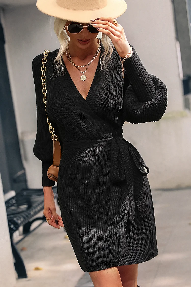 V Neck Knit Tie Cardigan Coat