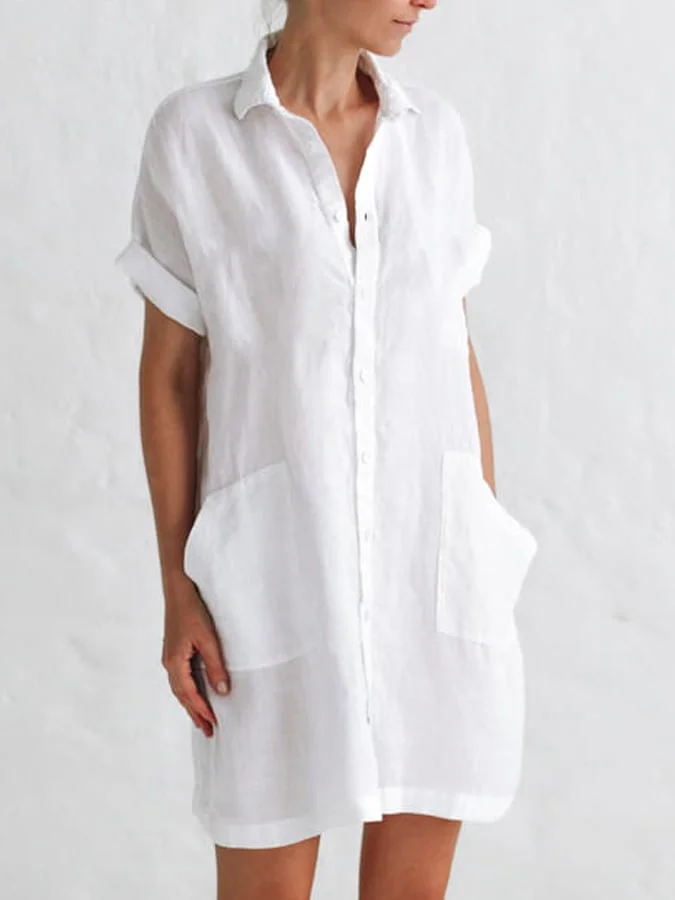 Women'S Short Sleeve Casual Linen Dress