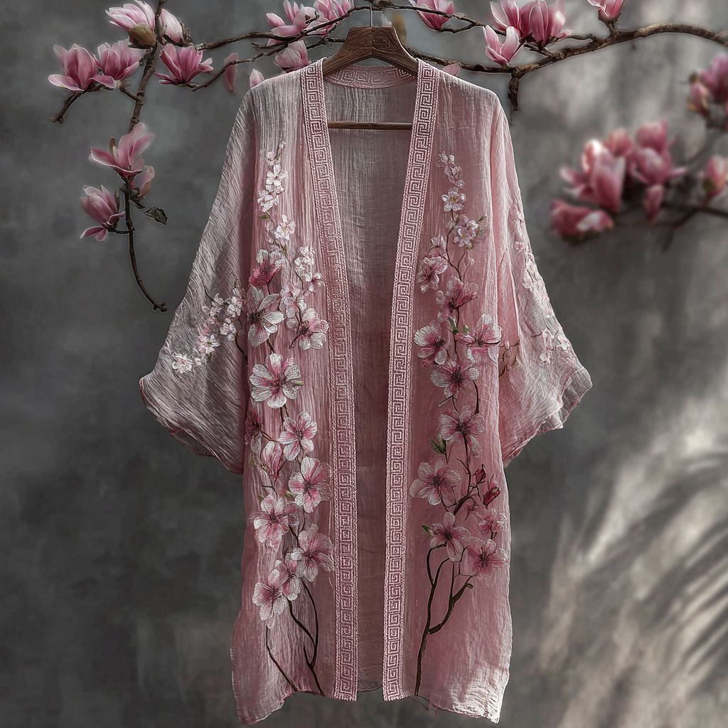 Japanese Art Sakura Lightweight Flowing Linen Kimono wearshes