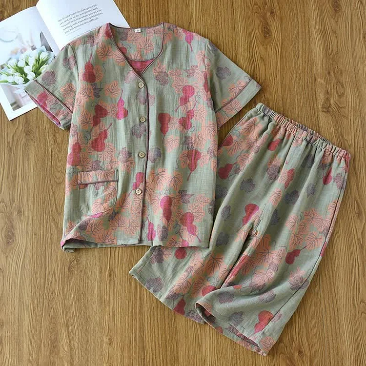 Gourd Pure Cotton Short Sleeves Pajama Set Radinnoo.com