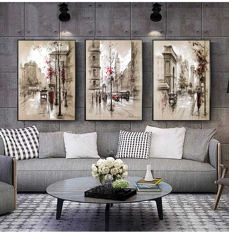 Athvotar Canvas Paintings Home Decor HD Prints Posters 3 Piece Abstract City Street Landscape Pictures For Living Room Wall Art Framework