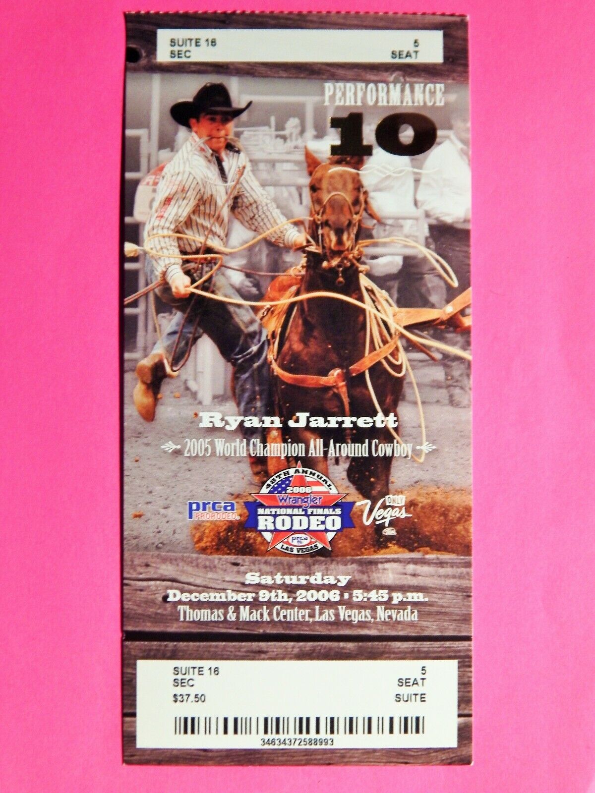 2006 NATIONAL FINALS RODEO LG ORIGINAL USED TICKET RYAN JARRETT COLOR Photo Poster painting