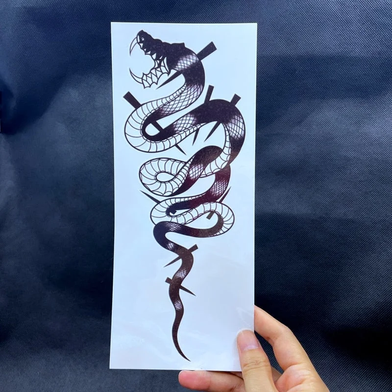 Big Size Python Temporary Tattoos for Men Women Arm Body Decals Black Snake Fake Tatto Stickers Animal Tatoos Waterproof Art