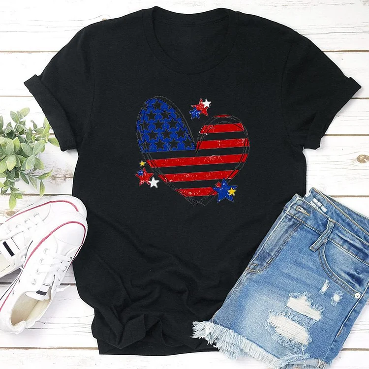 Independence Day Heart Flag T-shirt Tee-Annaletters