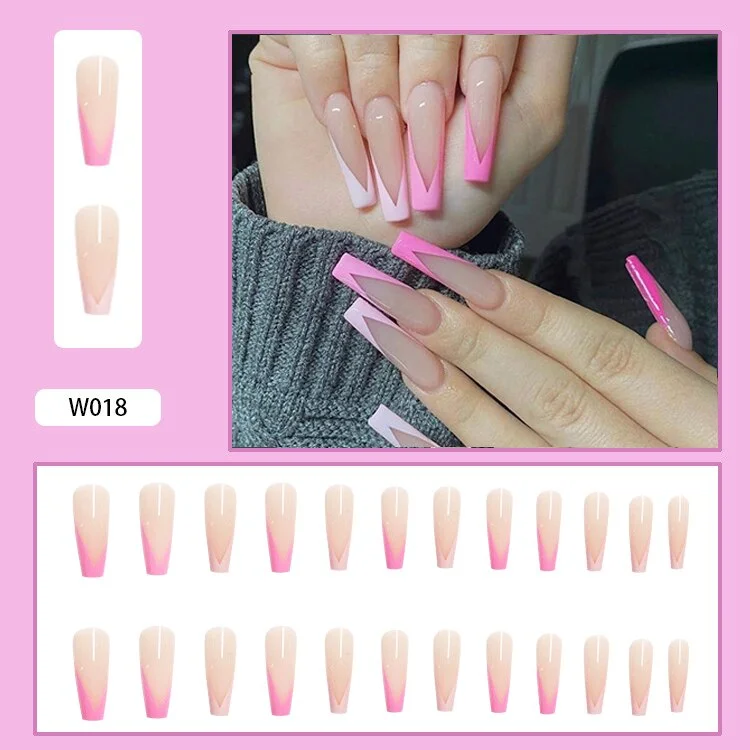French V Simplicity Elegant Trapezoidal Wearable Fake Nails-Nail Inspo