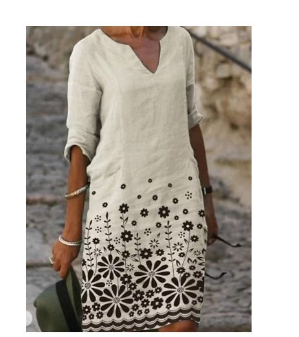 Elderly Women 3D Printed Mid-skirt Loose Casual Dress