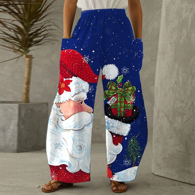 Christmas Santa Sent Gifts Print Loose Pants