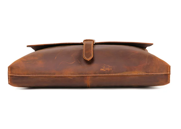 Rustic distressed leather crossbody bag , slim leather computer laptop bag for men , brown leather shoulder messenger bag