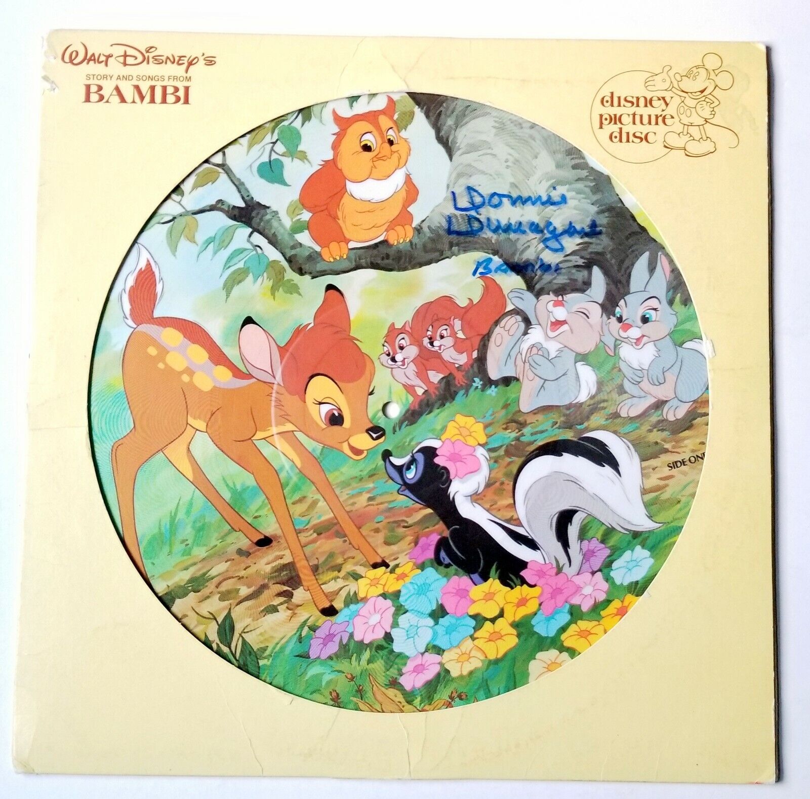 Donnie Dunagan REAL hand SIGNED Bambi Picture Disc JSA COA Disney Voice PROOF