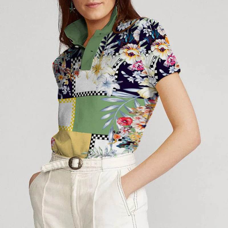 Summer Floral Checkered Print POLO Shirt