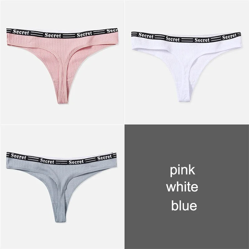 3PCS/Set Women Cotton Panties Thong Underwear G-String Underpants Sexy Briefs Lingerie Female Letter Embroidery Low Waist Pantys
