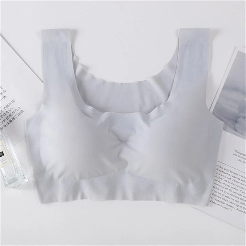 Silk Vest Bra Women Thin Push Up Seamless Underwear Soft  Ice Silk Comfortable Sleep Top With Chest Padded топ женский Bralette