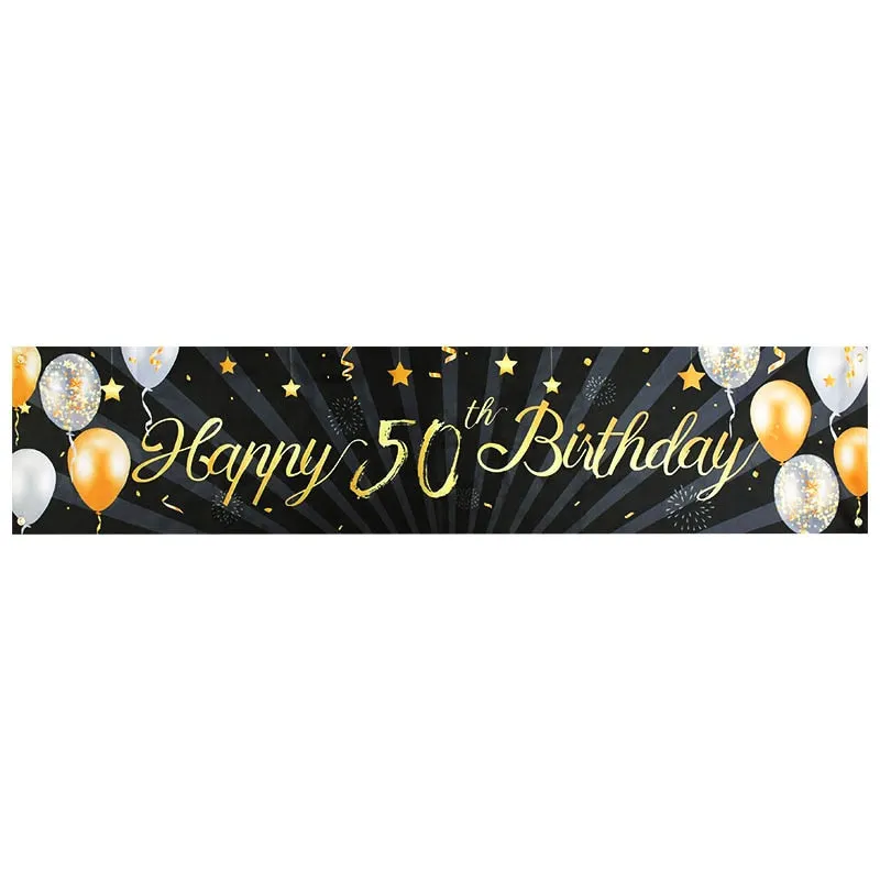 Black Gold Happy Birthday Banner Balloon Flag Adult 30th 40th 50th 60th Birthday Party Decoration Supplies Bunting Anniversary