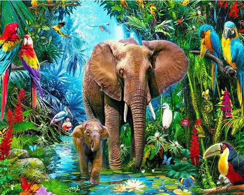 

Elephants in The Jungle – Paint By Numbers - 40*50CM, 501 Original