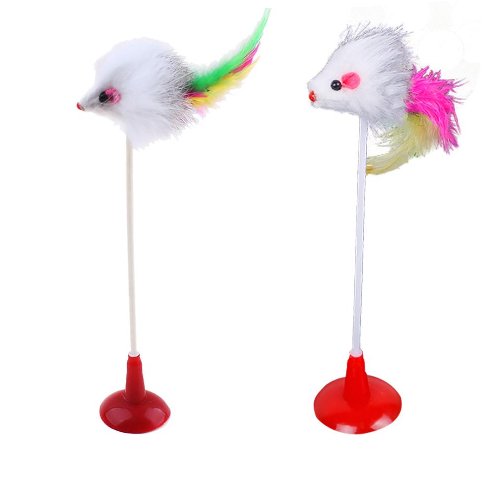 

2pcs Funny Cat Toy Feather Plush Mouse Bottom Sucker for Pet Playing Toys, 501 Original