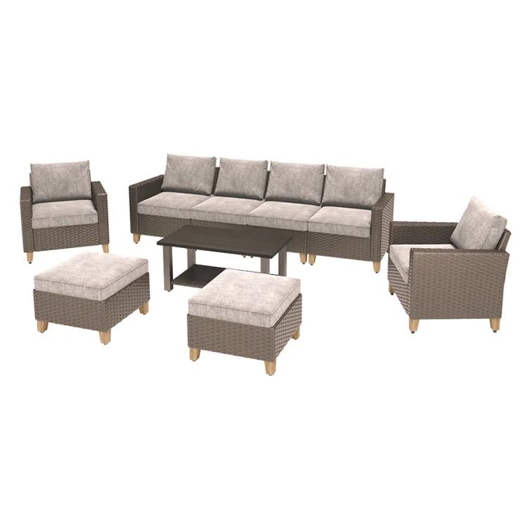 GRAND PATIO Sofa Sets 9 Pieces Conversation Set with Coffe Table, PE Wicker Patio Furniture Sectional Sofa with Thick Cushions for Yard Garden Porch
