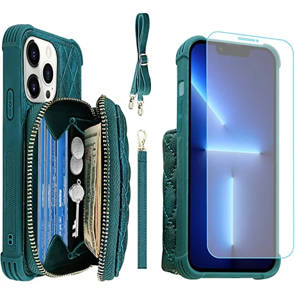MONASAY Zipper Wallet Case for iPhone 13 Pro 6.1 inch