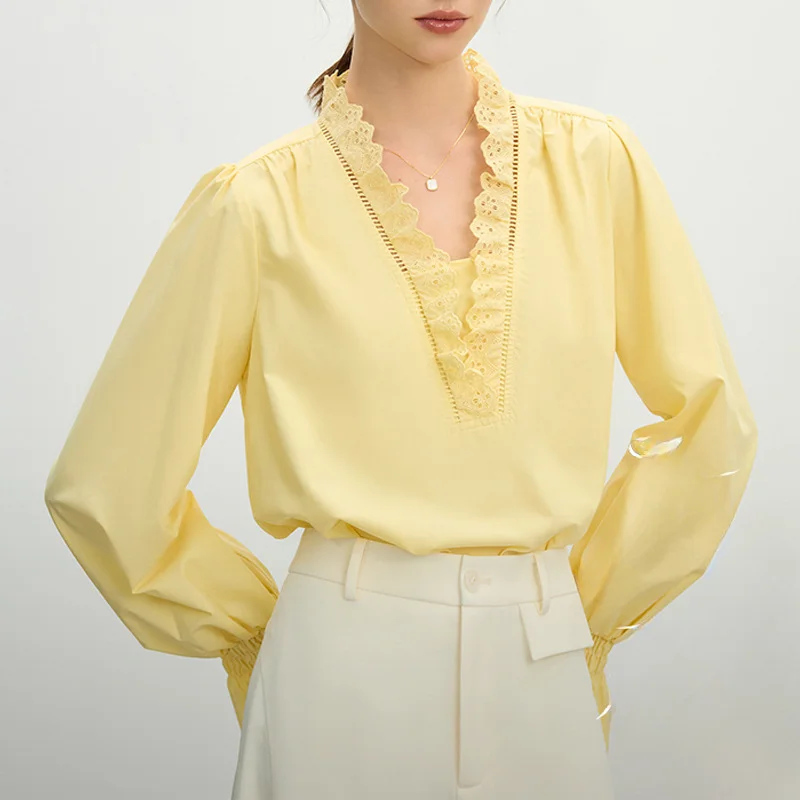 Athvotar Athvotar Temperament Lace Lace V-Neck Shirt Women's Spring 2025 Design Sense Niche Elegant Loose Coat