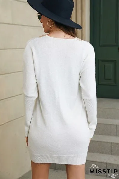 V-Neck Long Sleeve Mini Sweater Dress