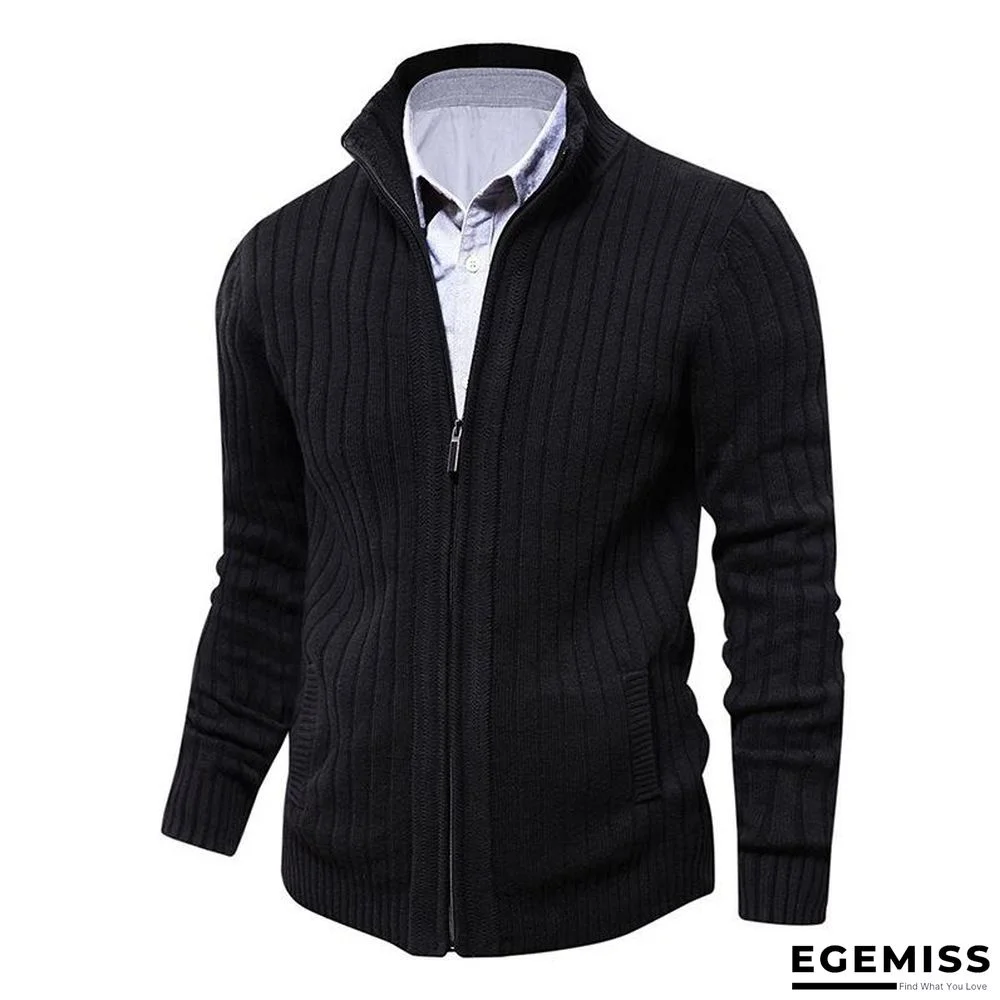 Men's Sweater Coat Slim Fit High Neck Long Sleeve Solid Color Cardigan | EGEMISS