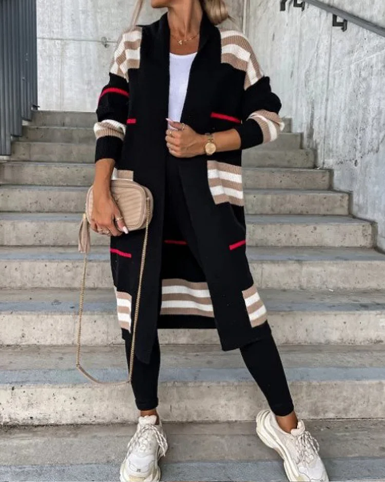 Long sleeve sweater striped dress jacket