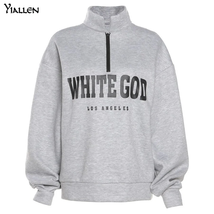 Yiallen Autumn New Fashion Casual Street Print Letter Loose Pullover Hoodies For Women Simple Warm Thicken Sweatshirts Female