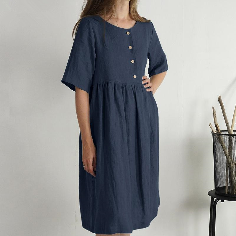 Rotimia Cotton and linen loose pocket dress