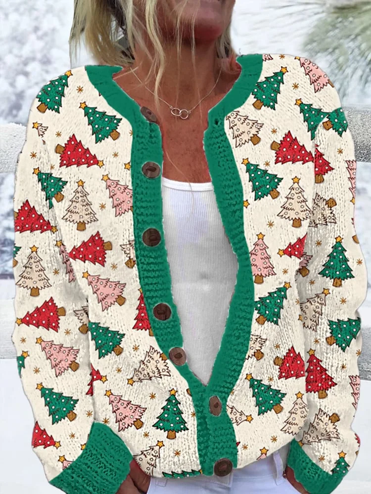 Women's Christmas Tree Print Causal Cardigan
