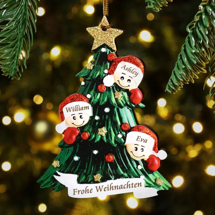 Kettenmachen Holz Personalisiertes 3 Namen Text Weihnachtsornament Baum Anhänger mit 3 Familienmitgliedern