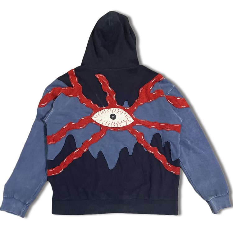 Contrast Patch Eye Print Hoodie